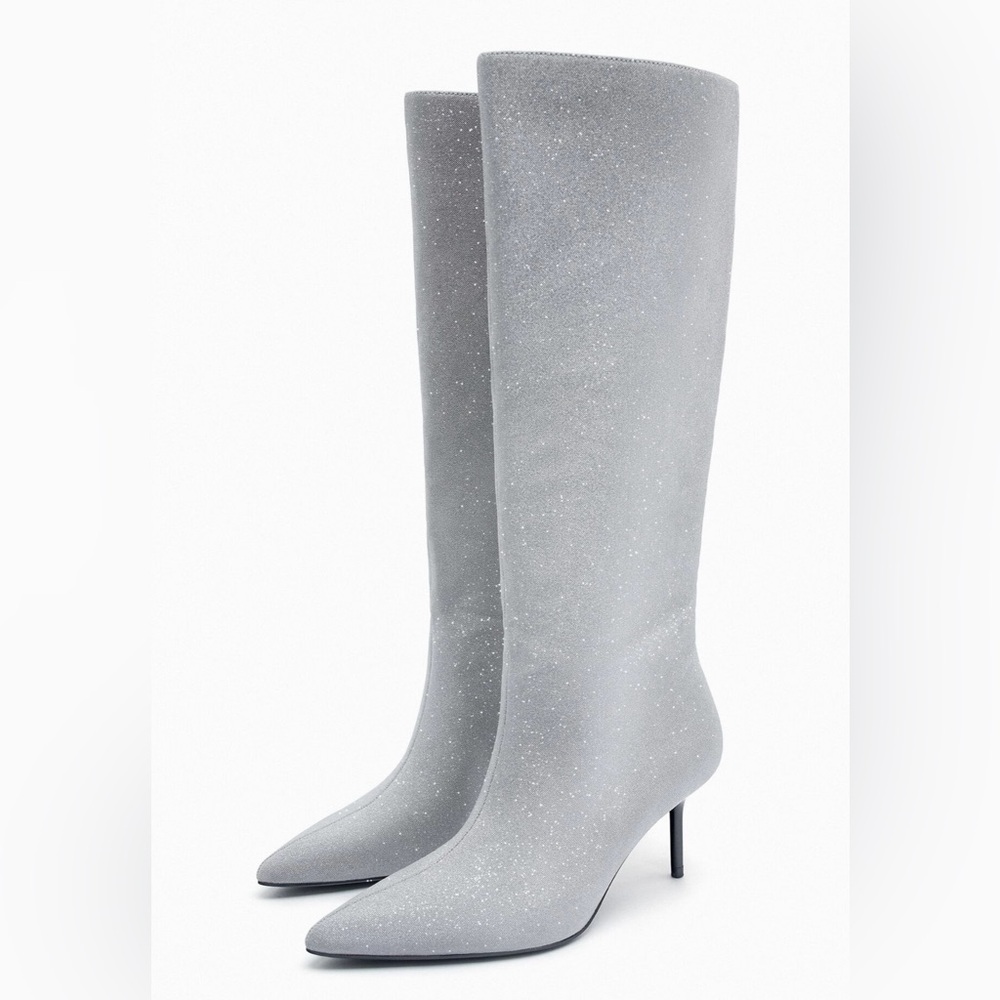 Zara SPARKLY KNEE HIGH HEELED BOOTS